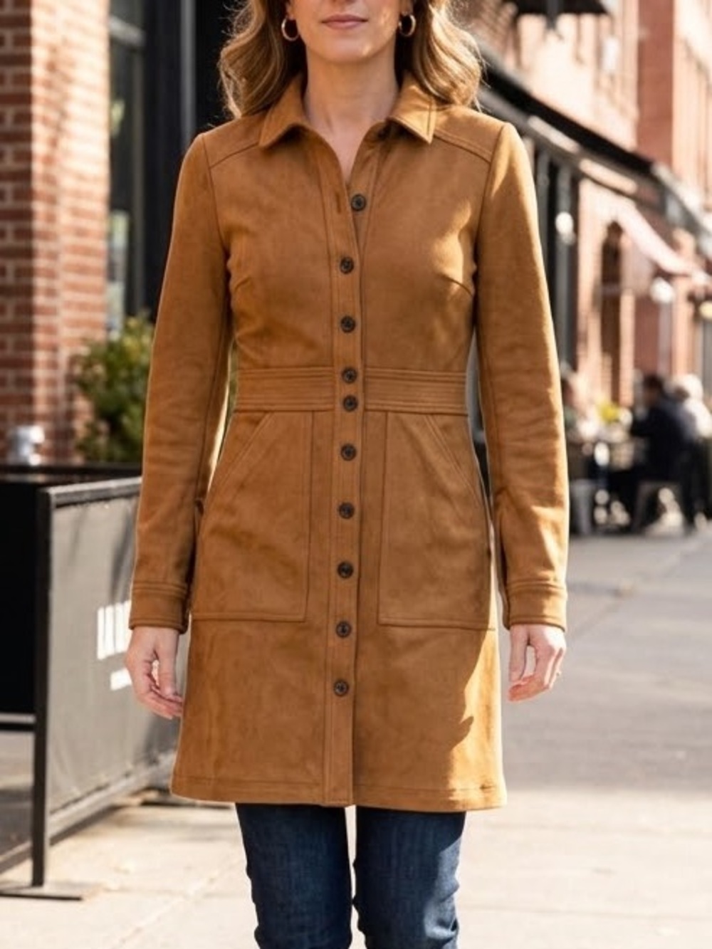 A Loves A Camel Brown Faux Suede Button-Front Long Jacket